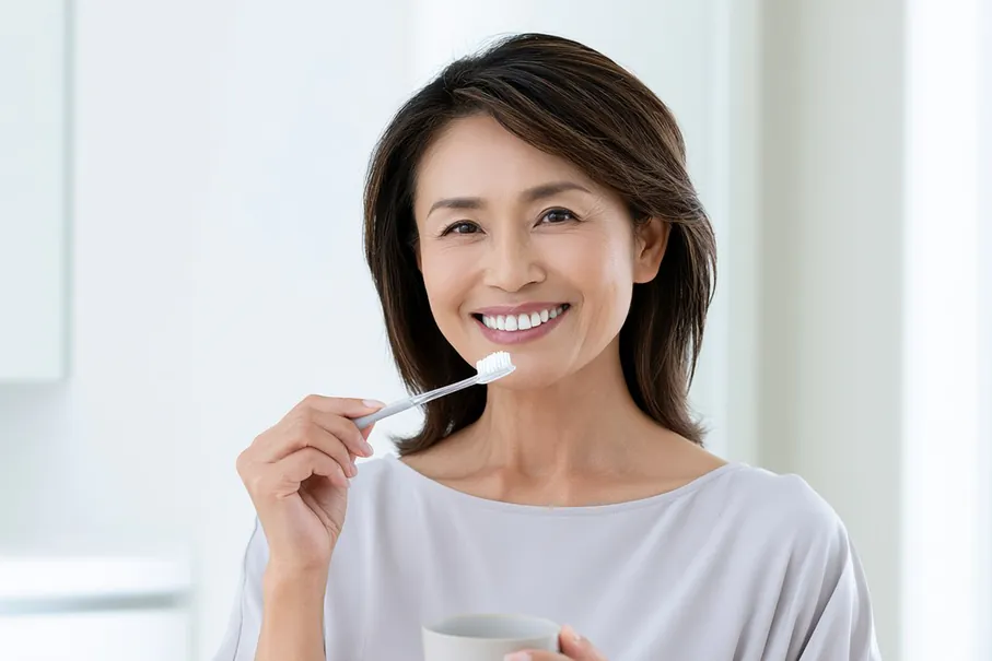歯ブラシを持つ女性のイメージ